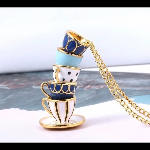 Gorgeous blue and white enamel coated tea cup set - Picture 10 of 12